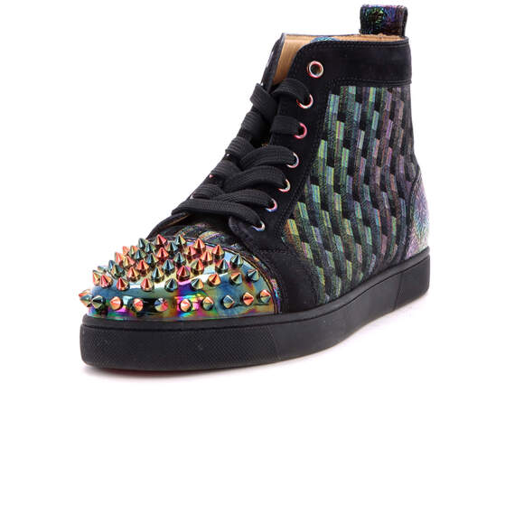 Christian Louboutin Shoes - Christian Louboutin Women's Lou Spikes Flat High-Top Sneakers Fabric and Leather